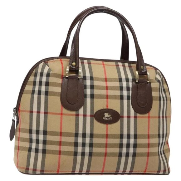 Burberrys Nova Check Hand Bag Canvas Beige Gold